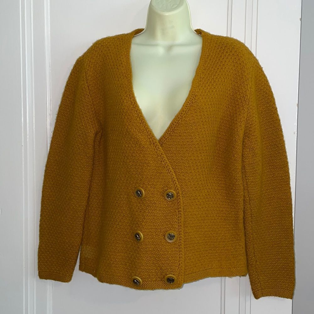 Vtg 60s/70s handmade double breasted gold sweater jacket‎